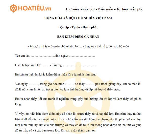 Bản kiểm điểm nói chuyện riêng trong giờ học