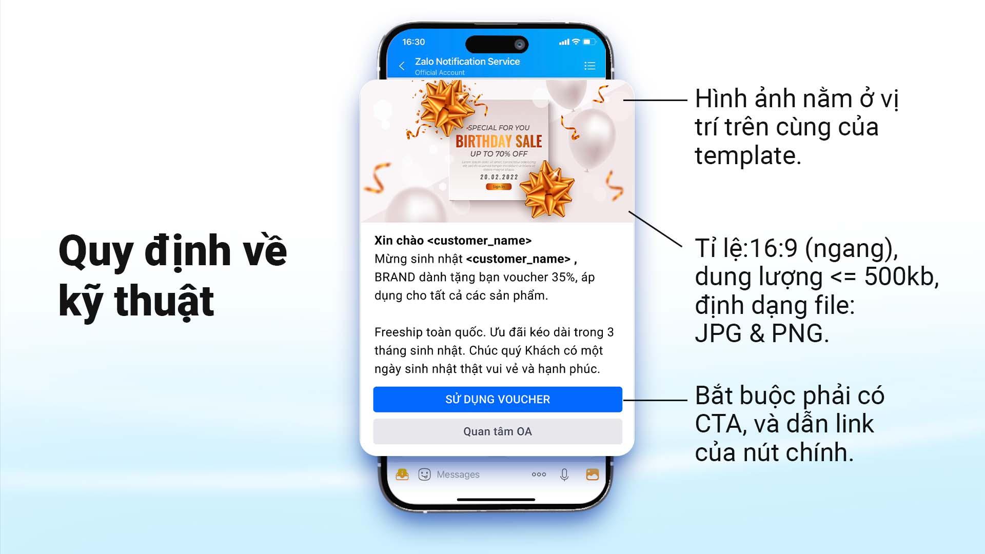 Các quy định xét duyệt mẫu thông báo ZNS chứa module hình ảnh
