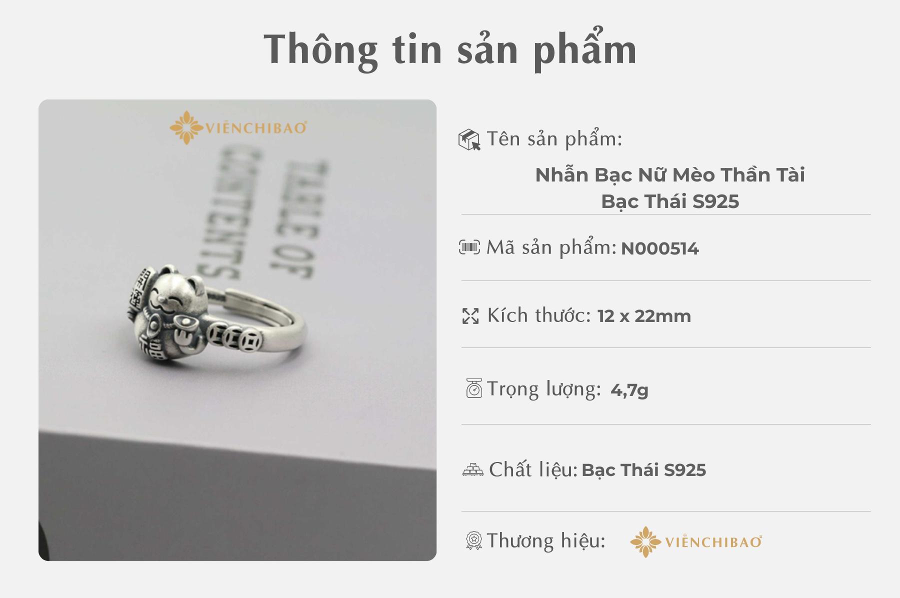 Nhẫn Bạc Nữ Mèo Thần Tài - Bạc Thái S925 Viễn Chí Bảo