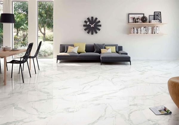 Các mẫu gạch lát nền màu trắng vân khói sang trọng