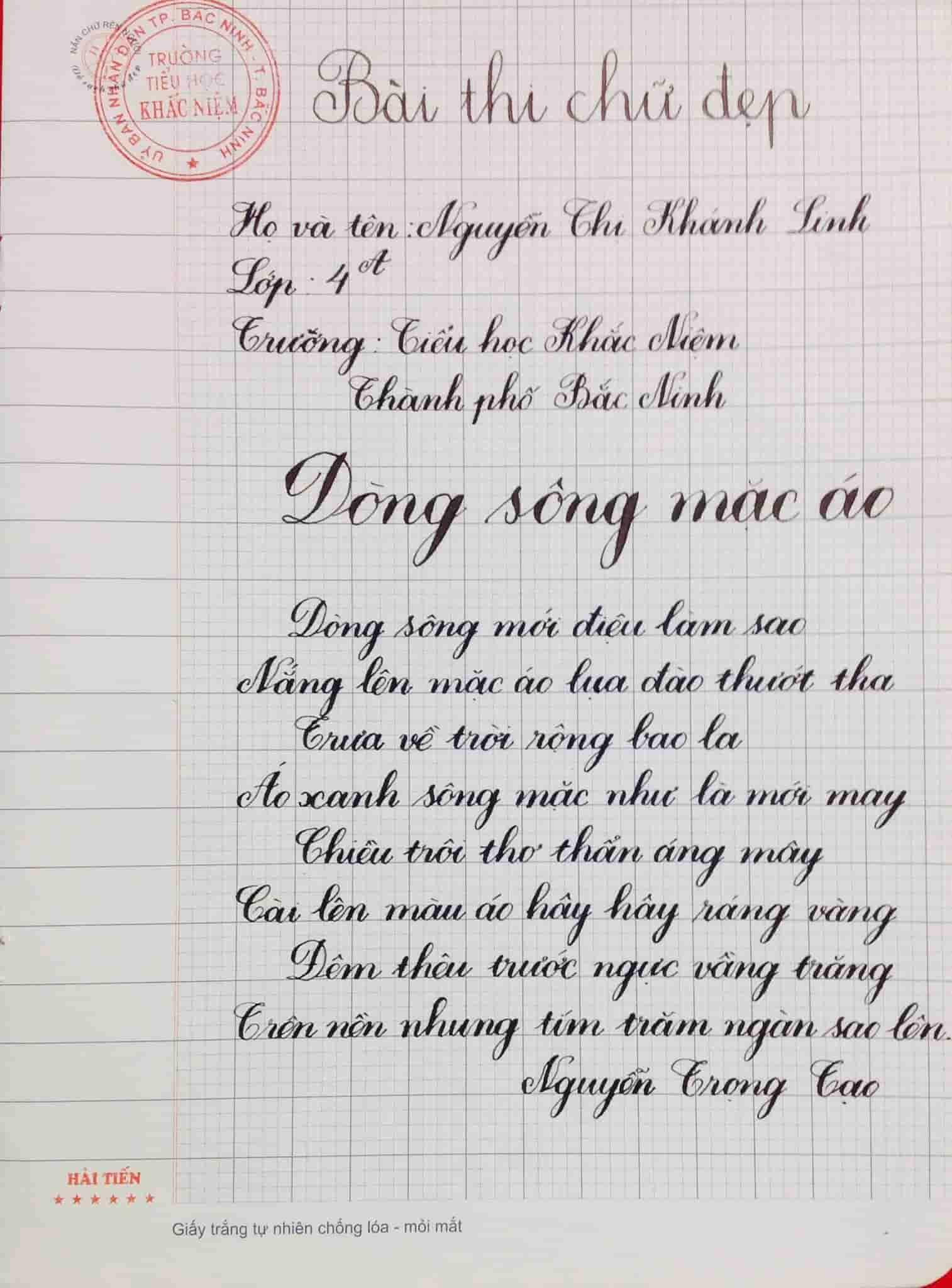 Mẫu bài thi viết chữ đẹp