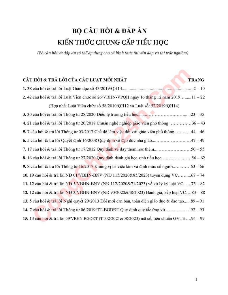 Tài liệu ôn thi viên chức tiểu học đủ 2 vòng có đáp án