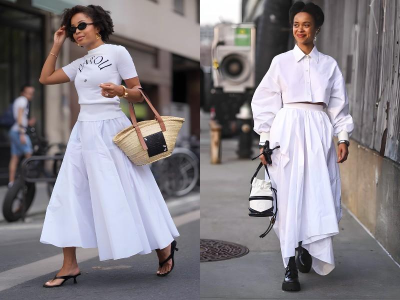 Mách nàng cách phối đồ với chân váy trắng dài đẹp và tinh tế nhất