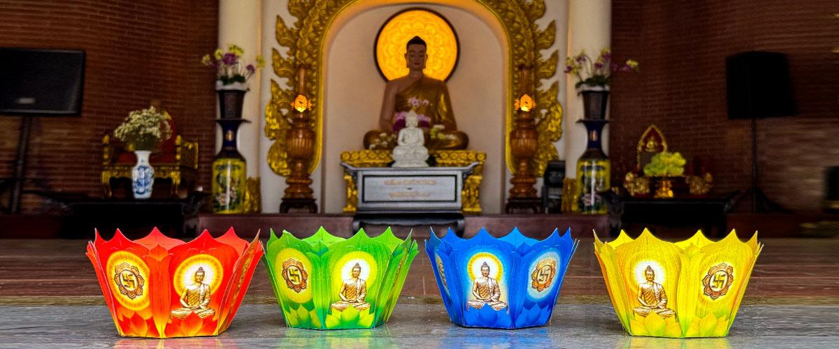 [14cm] Set 12 cái Hoa Đăng Bằng Giấy - Hoa Đăng Phật Giáo Thiết Kế Mới Kèm Nến