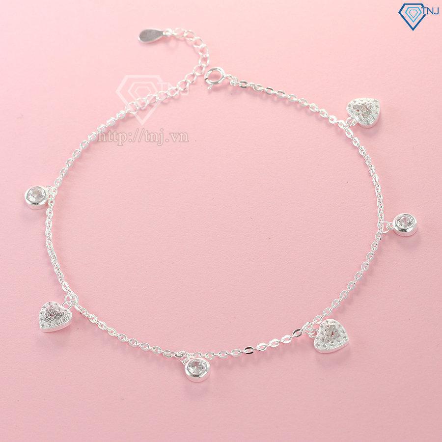 Lắc chân bạc nữ cao cấp hình trái tim đính đá đẹp LCN0046