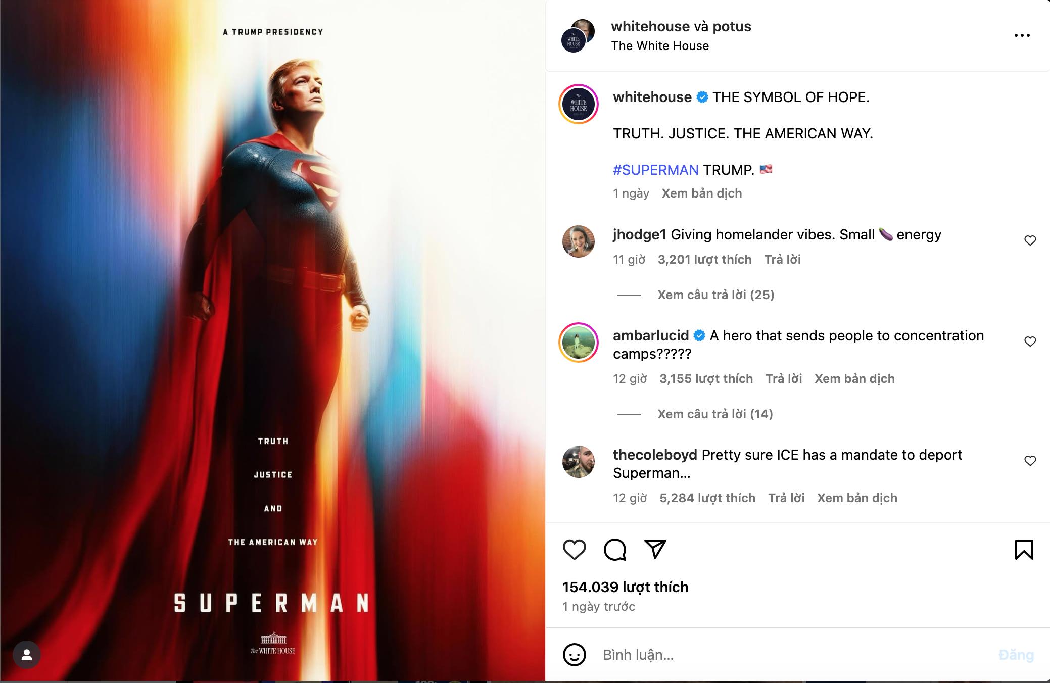 Meme 'siêu nhân Trump' của Nhà Trắng gây tranh cãi