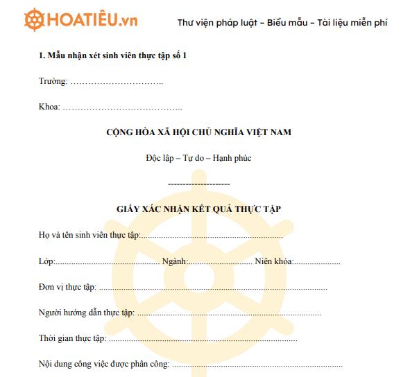 Mẫu nhận xét của đơn vị thực tập 2025