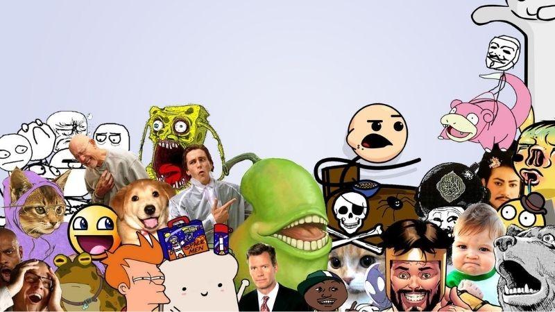 Hình nền máy tính bựa phong cách meme nhiều nhân vật vui nhộn tông vàng